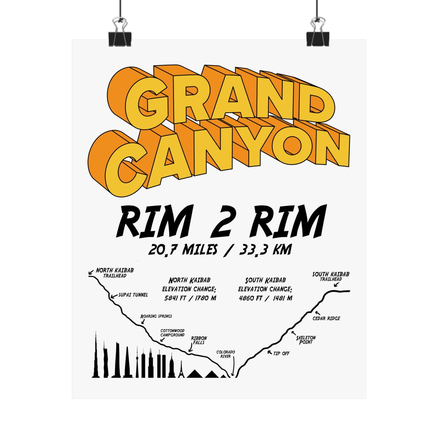 Grand Canyon Rim 2 Rim North Kaibab and South Kaibab Premium Matte Vertical Poster