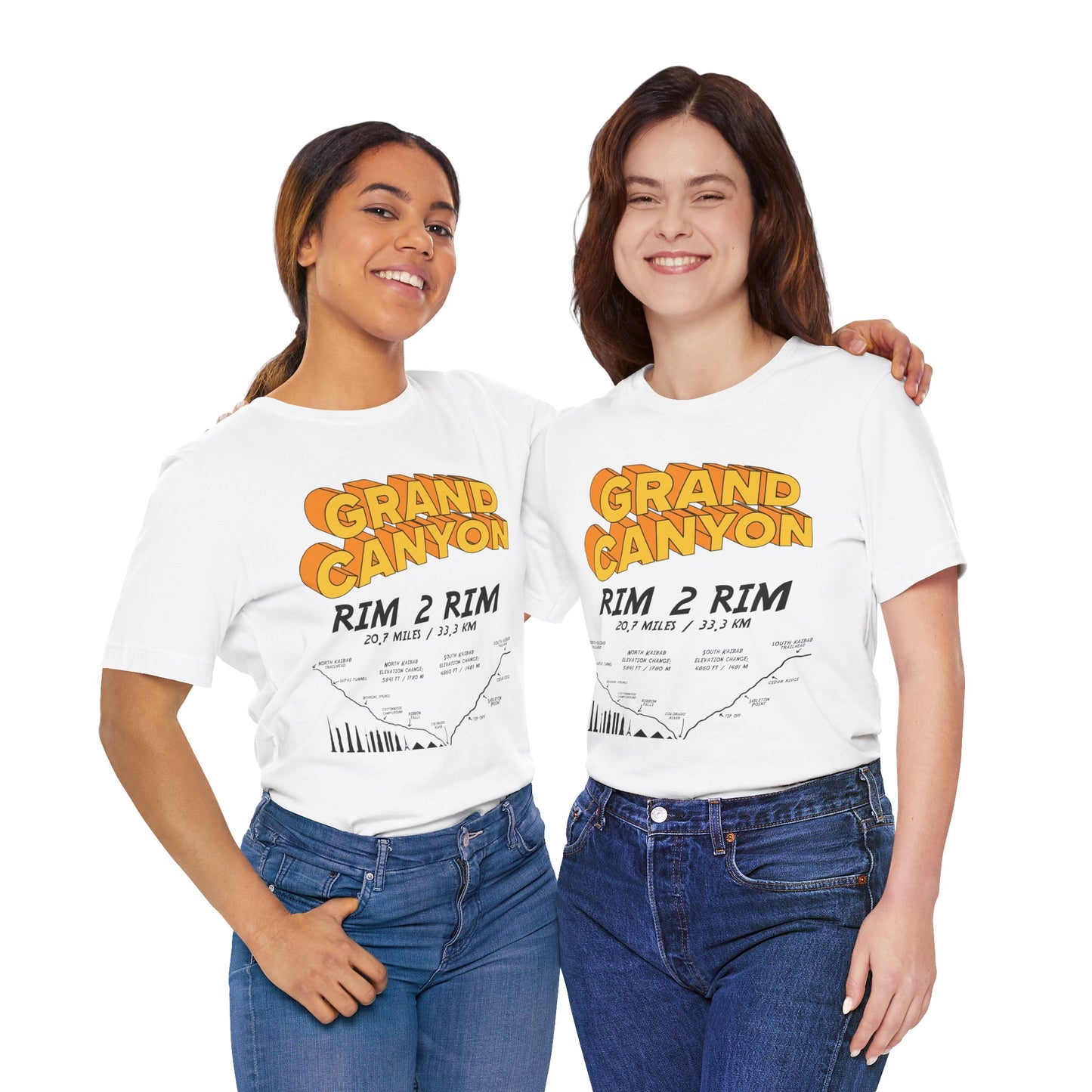 Grand Canyon Rim 2 Rim North Kaibab and South Kaibab Unisex Jersey Cotton Tee