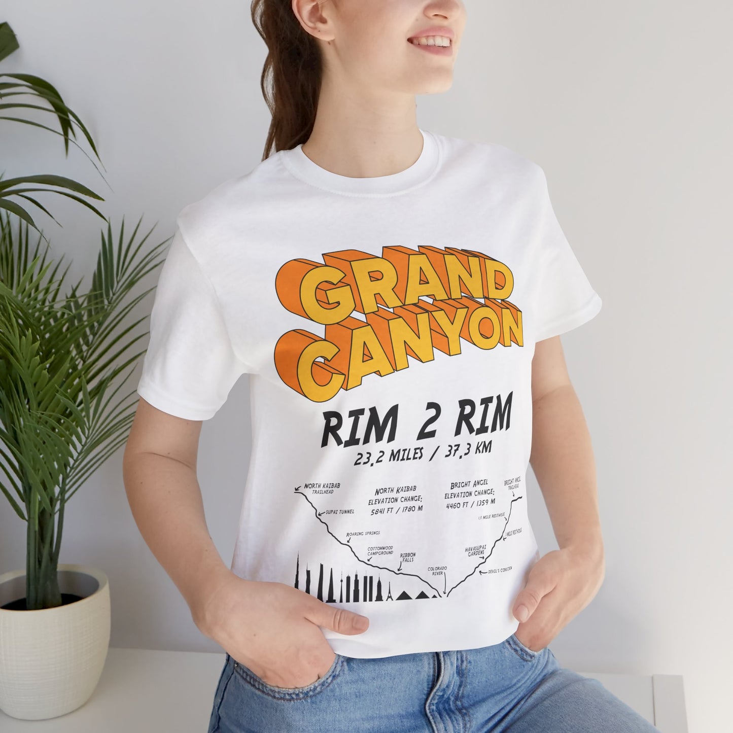 Grand Canyon Rim 2 Rim North Kaibab and Bright Angel Unisex Jersey Cotton Tee
