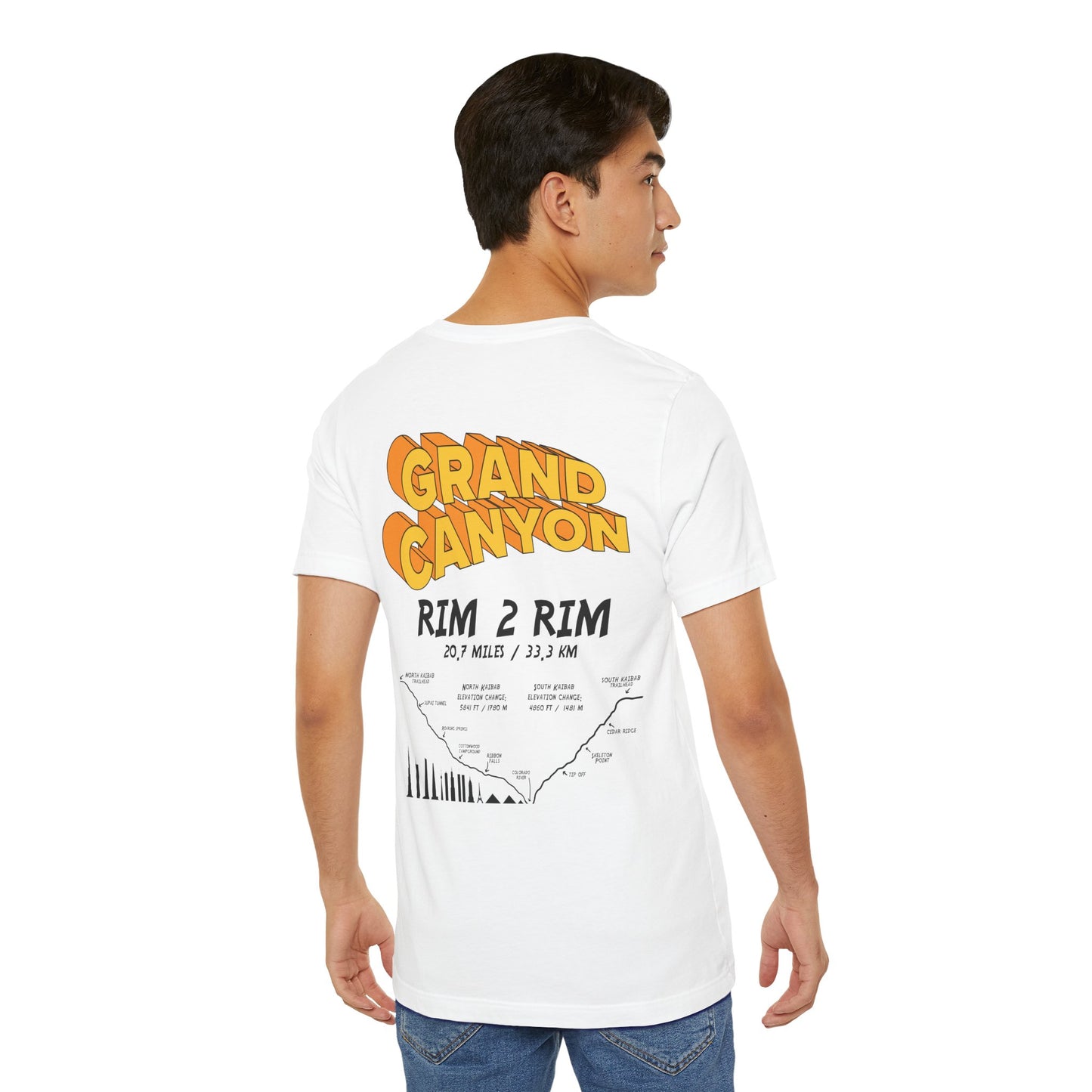 Grand Canyon Rim 2 Rim North Kaibab and South Kaibab on back Unisex Jersey Short Sleeve Tee