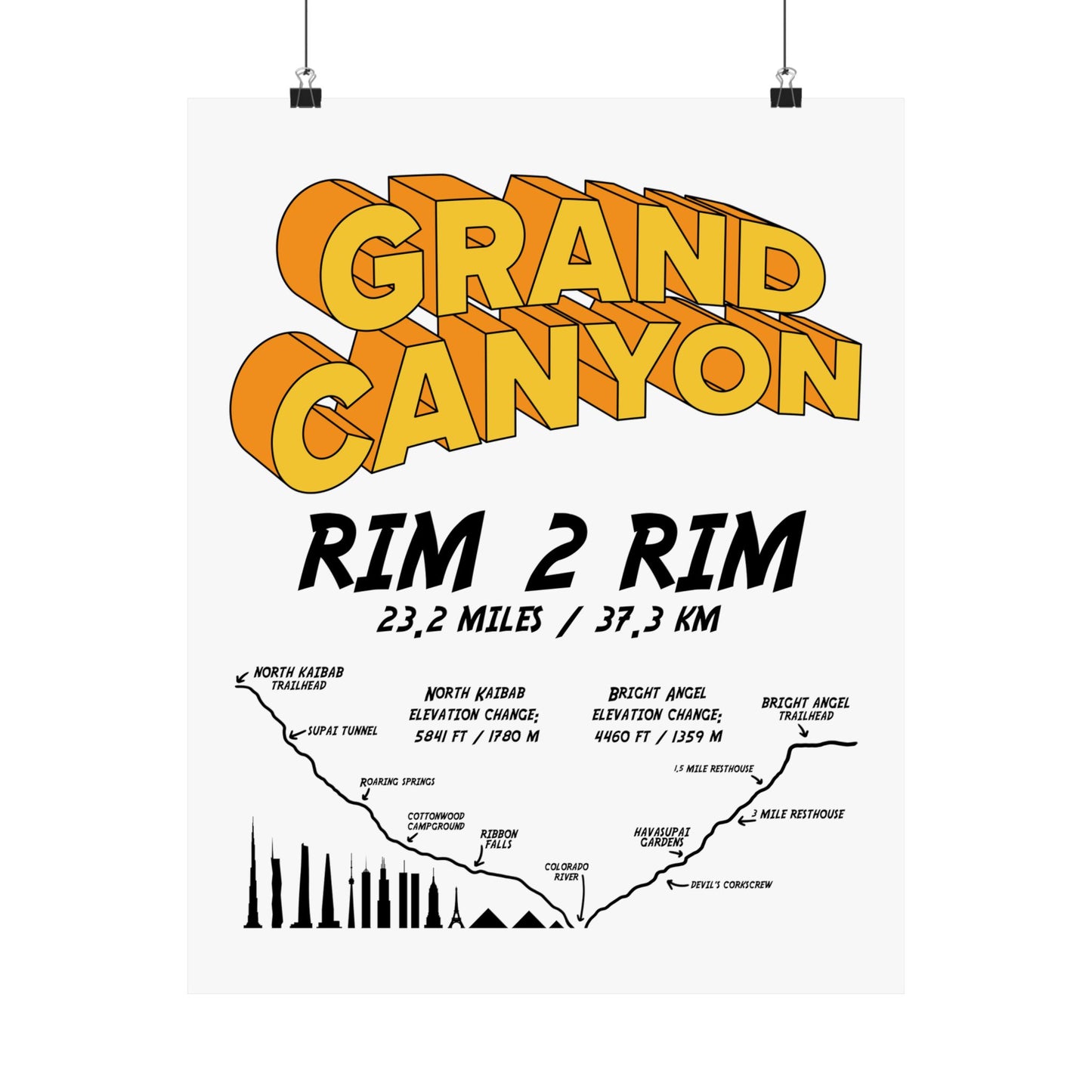 Grand Canyon Rim 2 Rim North Kaibab and Bright Angel Premium Matte Vertical Poster