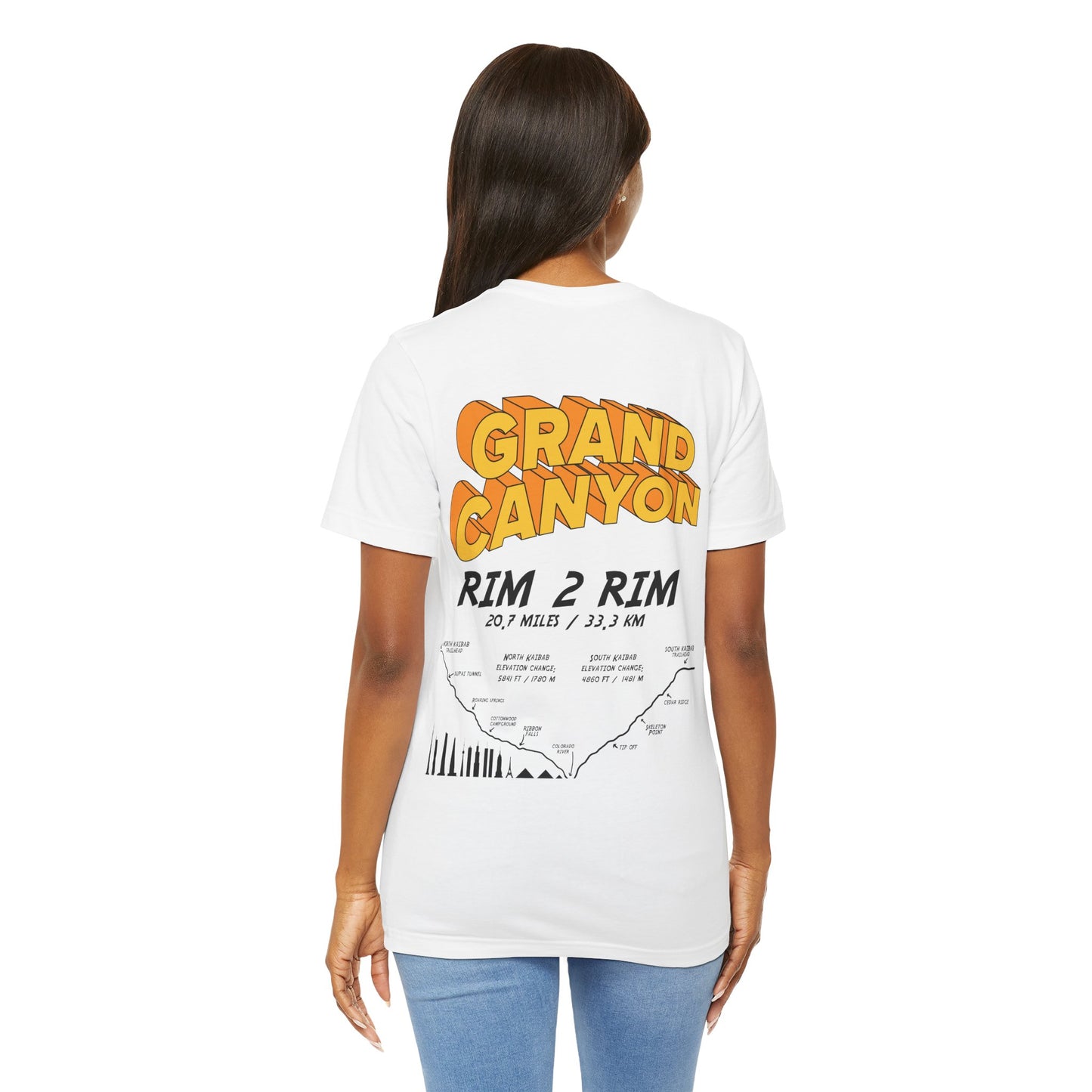 Grand Canyon Rim 2 Rim North Kaibab and South Kaibab on back Unisex Jersey Short Sleeve Tee
