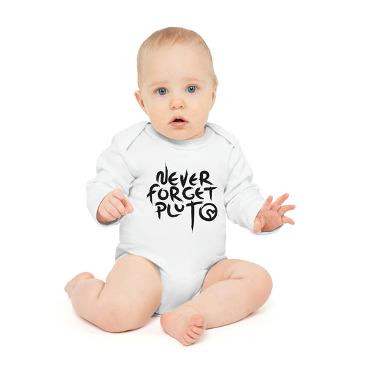 Never Forget Pluto Baby Long-Sleeve Organic Bodysuit