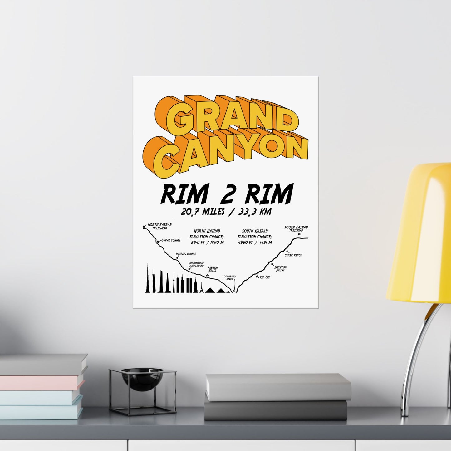 Grand Canyon Rim 2 Rim North Kaibab and South Kaibab Premium Matte Vertical Poster