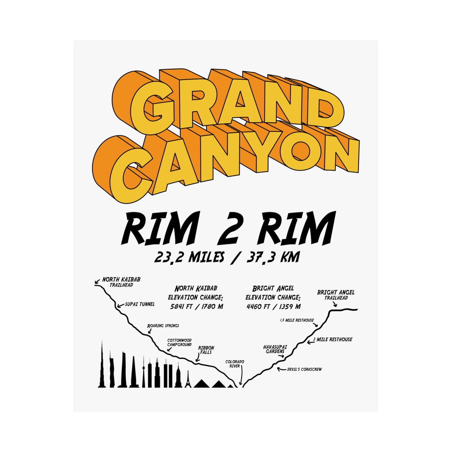 Grand Canyon Rim 2 Rim North Kaibab and Bright Angel Premium Matte Vertical Poster