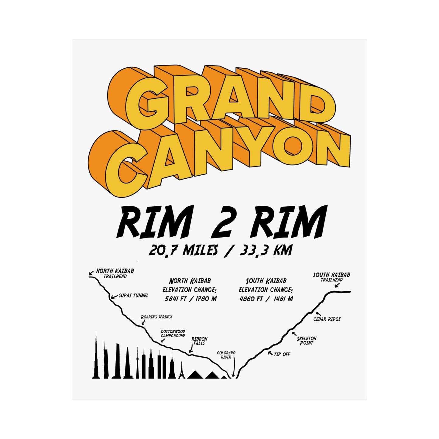 Grand Canyon Rim 2 Rim North Kaibab and South Kaibab Premium Matte Vertical Poster