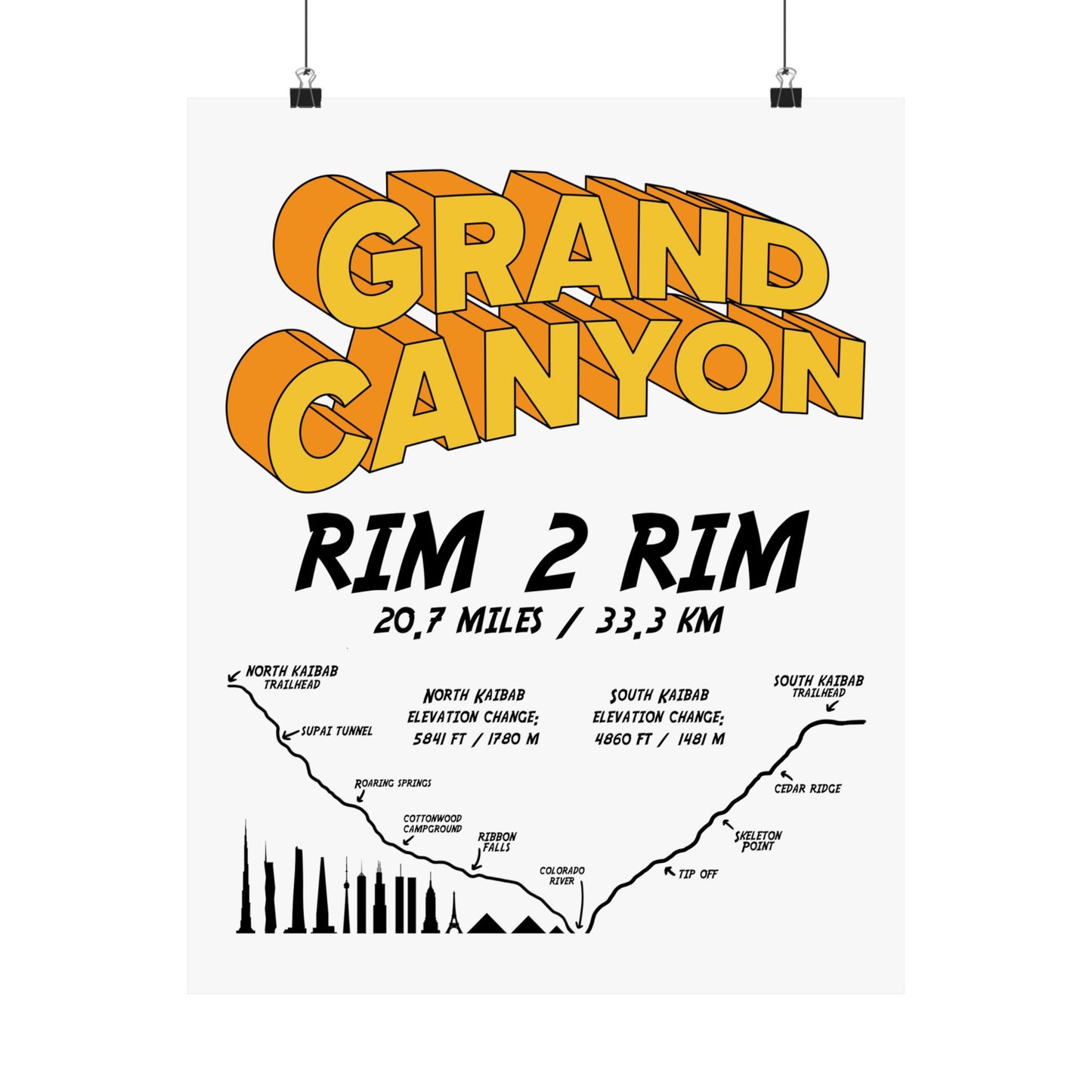 Grand Canyon Rim 2 Rim North Kaibab and South Kaibab Premium Matte Vertical Poster