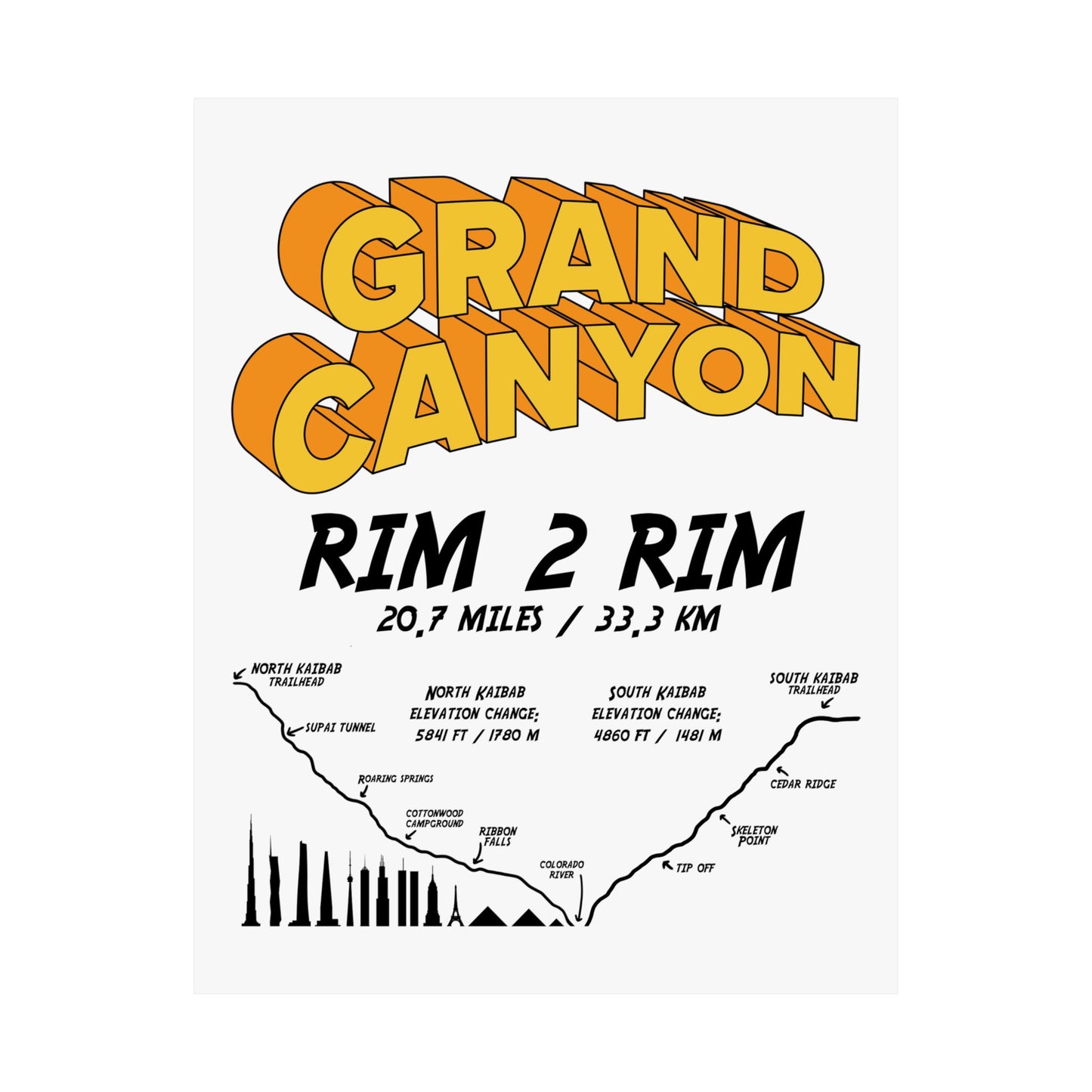 Grand Canyon Rim 2 Rim North Kaibab and South Kaibab Premium Matte Vertical Poster