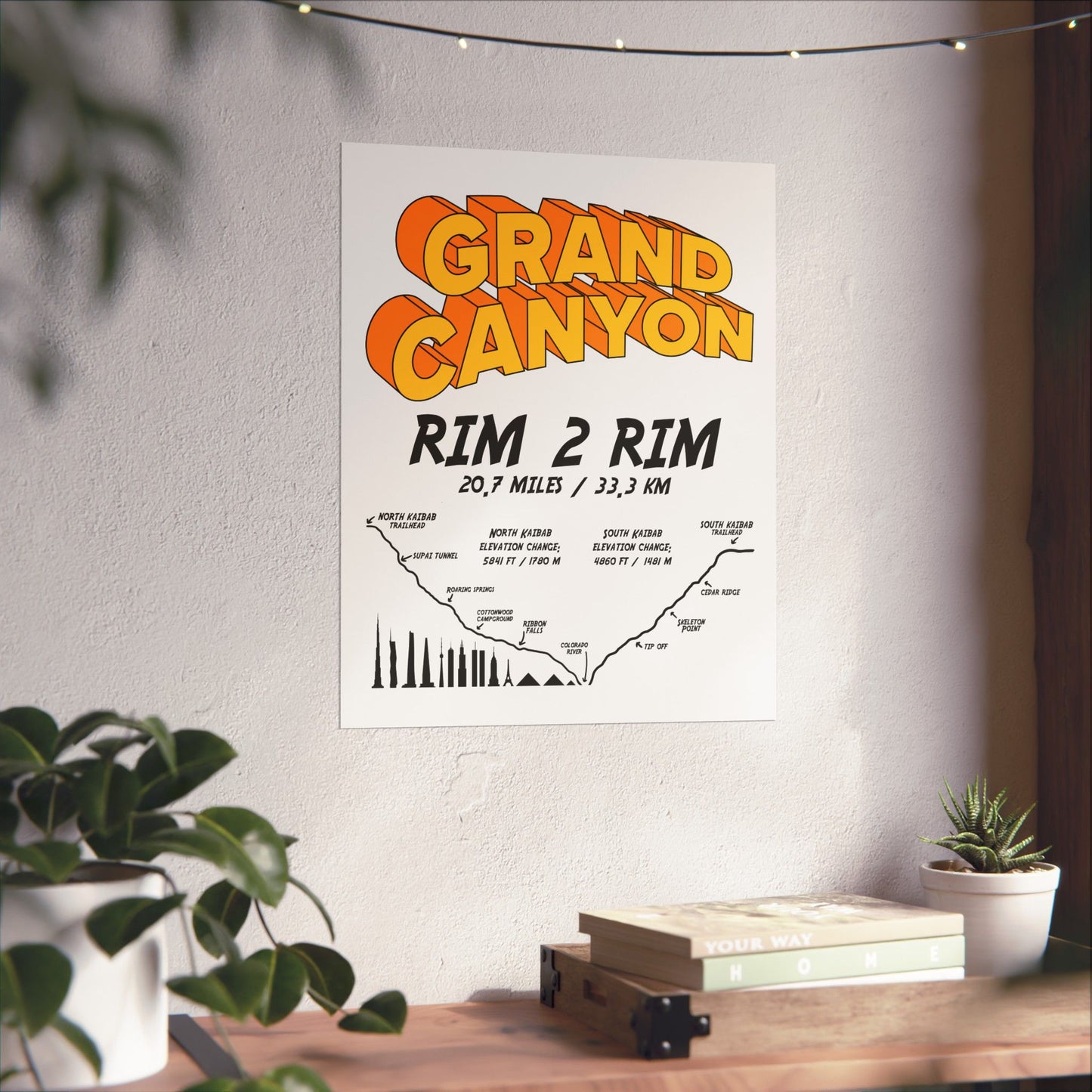 Grand Canyon Rim 2 Rim North Kaibab and South Kaibab Premium Matte Vertical Poster