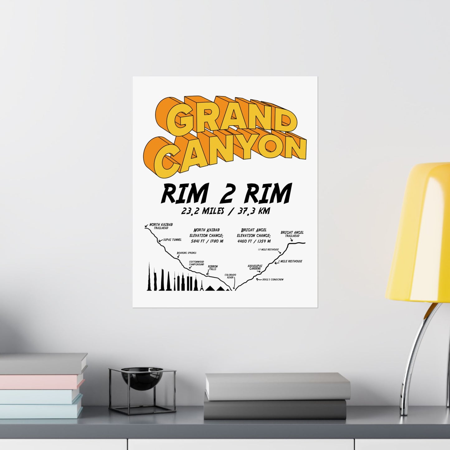 Grand Canyon Rim 2 Rim North Kaibab and Bright Angel Premium Matte Vertical Poster