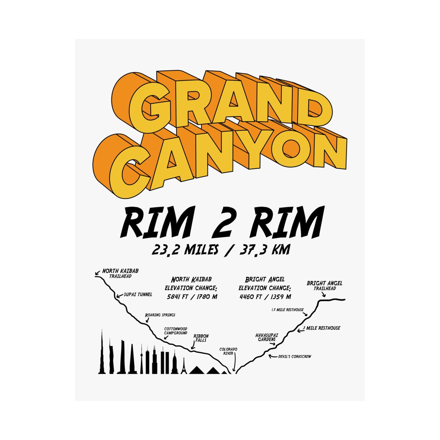 Grand Canyon Rim 2 Rim North Kaibab and Bright Angel Premium Matte Vertical Poster