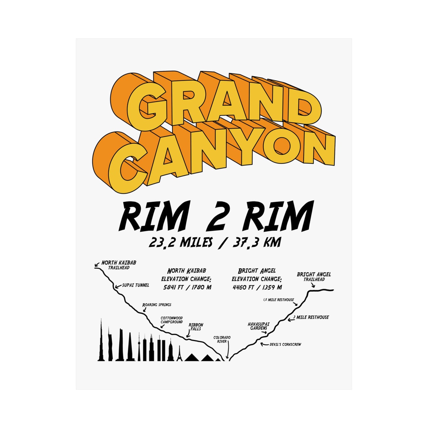 Grand Canyon Rim 2 Rim North Kaibab and Bright Angel Premium Matte Vertical Poster