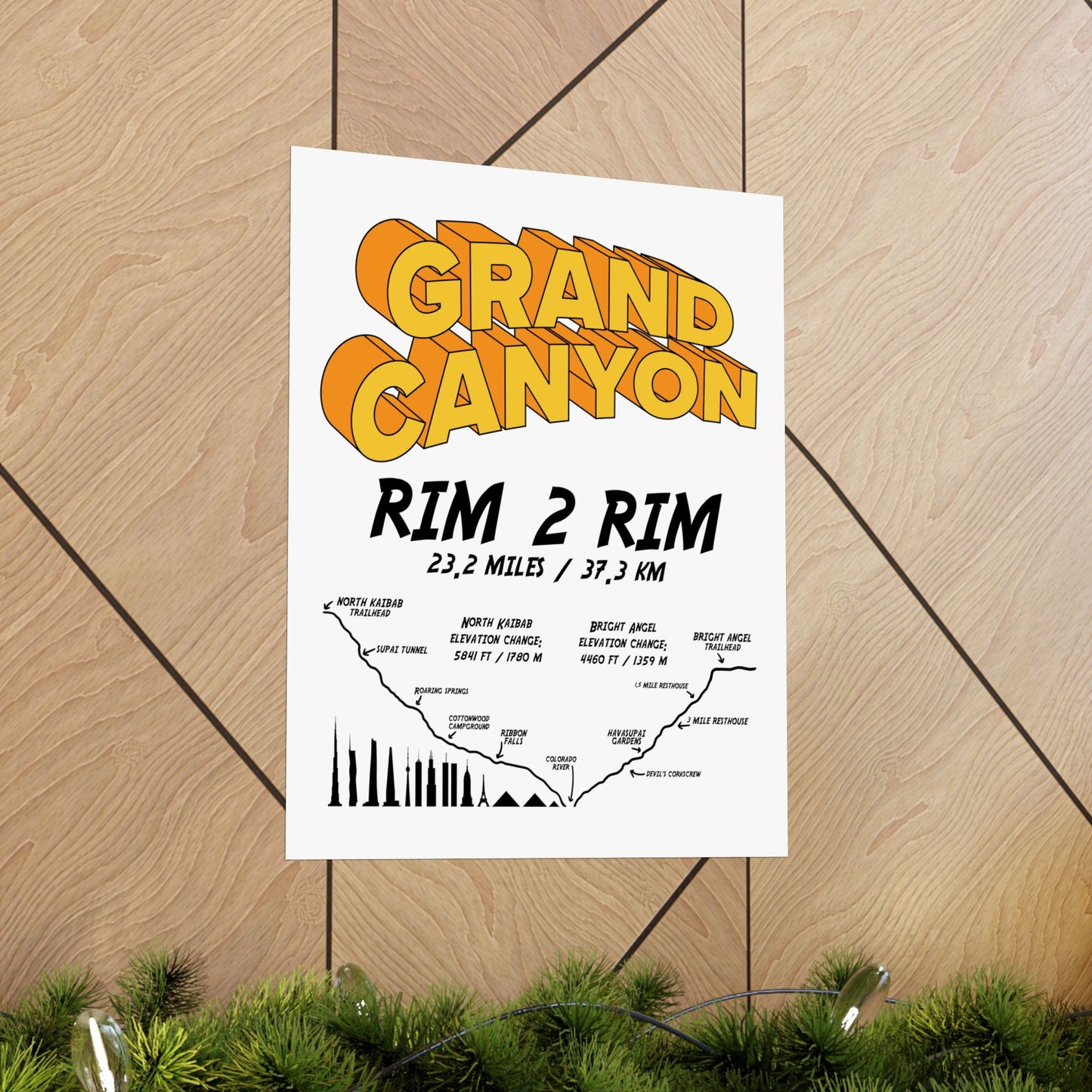 Grand Canyon Rim 2 Rim North Kaibab and Bright Angel Premium Matte Vertical Poster